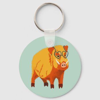 Geek Pig Funny Boar Wild Animal Keychain by borianag at Zazzle