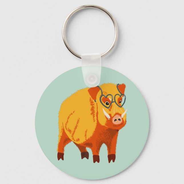 Geek Pig Funny Boar Wild Animal Keychain (Front)