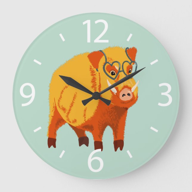 Geek Pig Funny Boar Wild Animal Large Clock (Front)