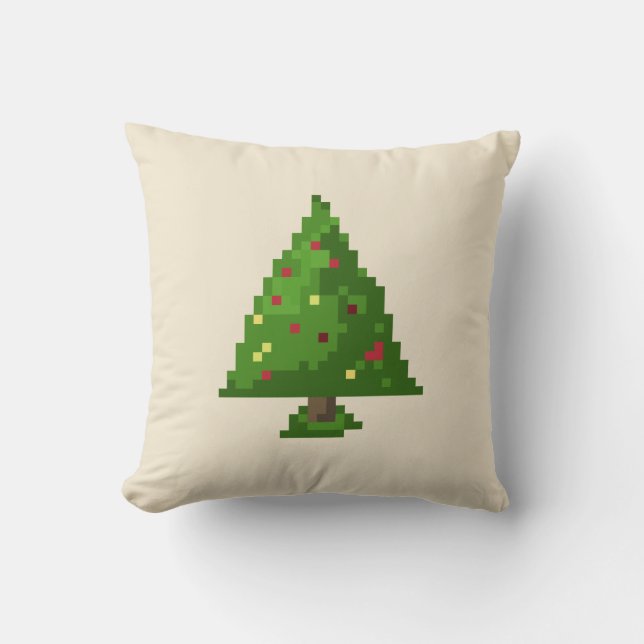 Geek Pixel 8bit Christmas Tree Throw Pillow (Front)