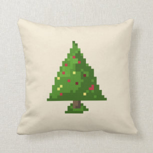 Geek Pixel 8bit Christmas Tree Throw Pillow