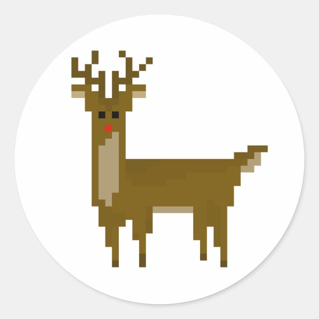 Geek Pixel Rudolph Reindeer Holiday Stickers (Front)
