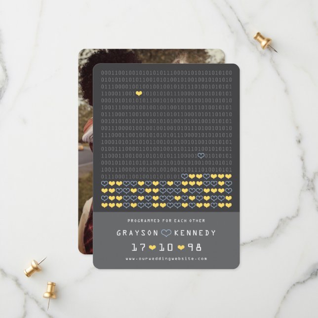 Geek Programmed For Love Binary Code Save The Date (Front/Back In Situ)