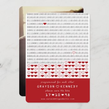 Geek Programmed For Love Simple Binary Code Photo Save The Date by fatfatin_box at Zazzle