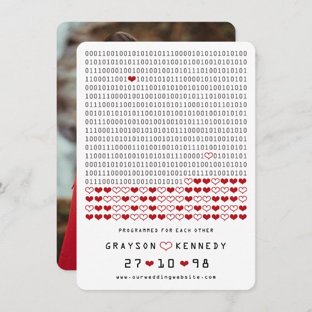 Geek Programmed For Love Simple Binary Code Photo Save The Date (Front/Back)