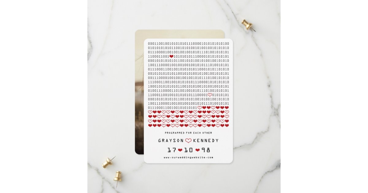 Geek Programmed For Love Simple Binary Code Photo Save The Date | Zazzle