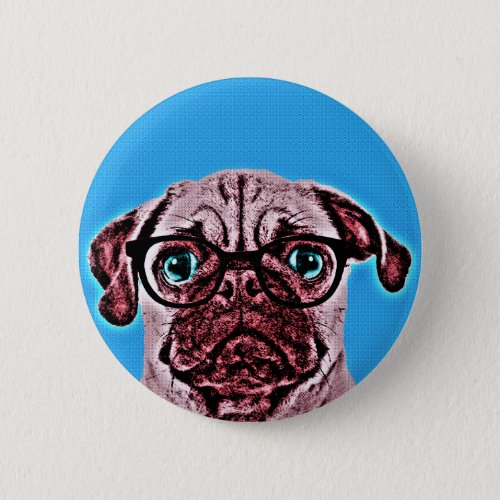 Geek Pug Blue 6 Cm Round Badge Button