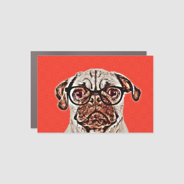 Geek Pug in Pop Art Style Car Magnet (Front)
