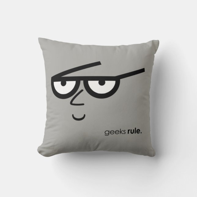 "Geeks Rule" Funny-looking Face with Eyeglasses Throw Pillow (Front)