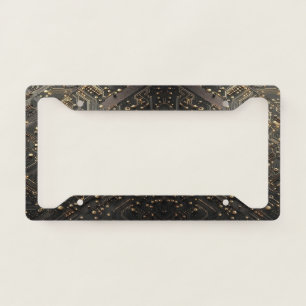 Geeky Black and Gold Circuit Computer Board License Plate Frame