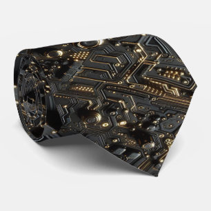 Geeky Black and Gold Circuit Computer Board Neck Tie