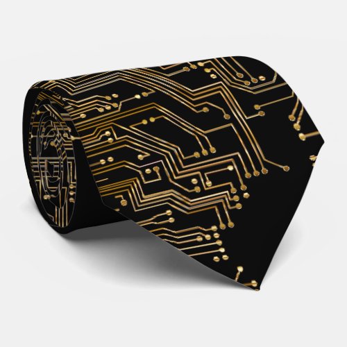 Geeky Black and Gold Circuit Computer Board Neck Tie