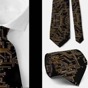 Geeky Black and Gold Circuit Computer Board Neck Tie