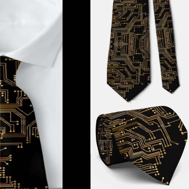 Geeky Black and Gold Circuit Computer Board Neck Tie (Creator Uploaded)