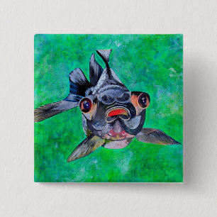 Geeky Blackmoor Goldfish With Telescopic Eyes Button