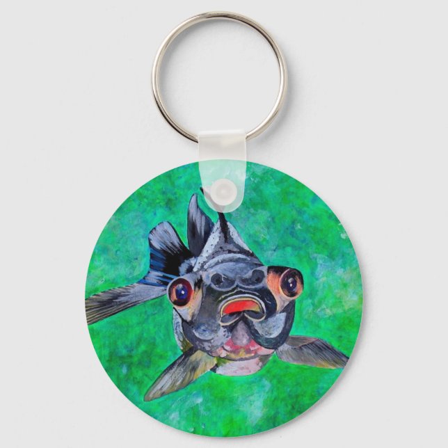 Geeky Blackmoor Goldfish With Telescopic Eyes Keychain (Front)