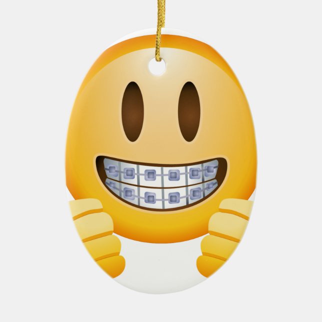 Geeky Braces Emoji Ceramic Ornament (Front)