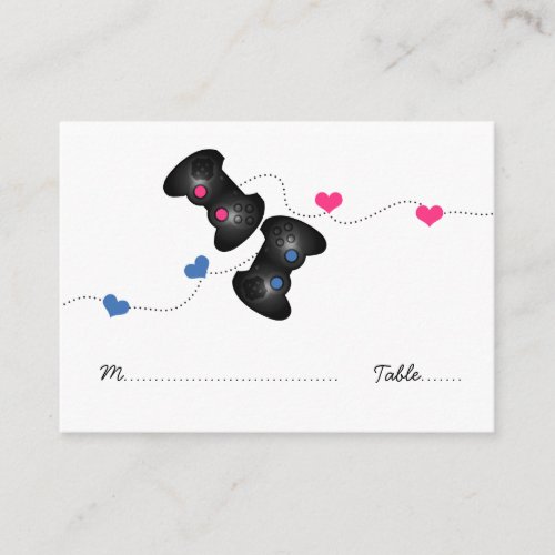 Geeky Gamer Wedding Place Cards Dark BluePink