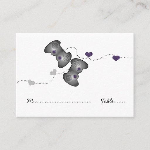 Customizable Geeky Gamer Wedding Place Cards (Silver/Purple) Business Card