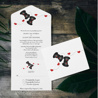 Geeky Gamers All in One Wedding Invite | Dark
