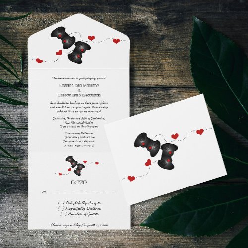 Geeky Gamers All in One Wedding Invite  Dark