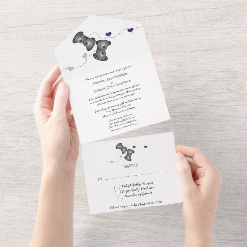 Geeky Gamers All in One Wedding Invite  Purple