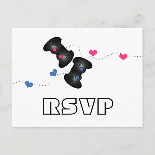 Geeky Gamers RSVP Postcard Dark BluePink