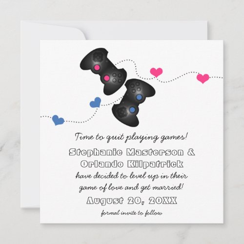 Geeky Gamers Save the Date Invite Dark BluePink
