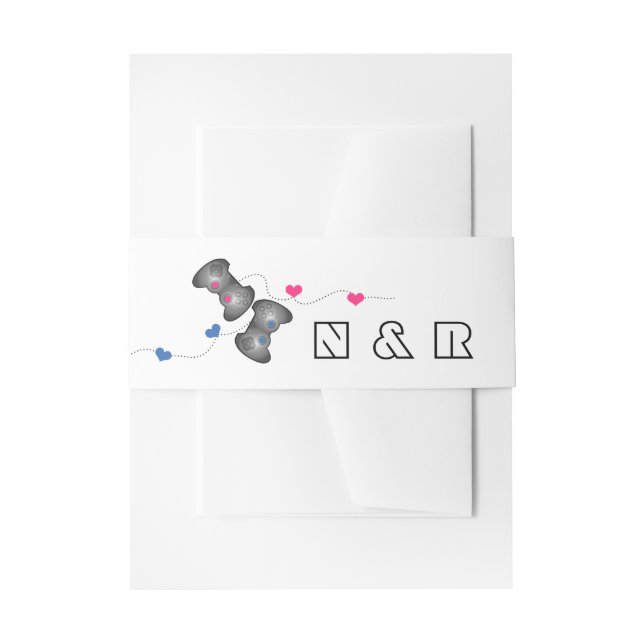 Geeky Gamers Wedding Belly Bands Pink Blue Invitation Belly Band (Front Example)