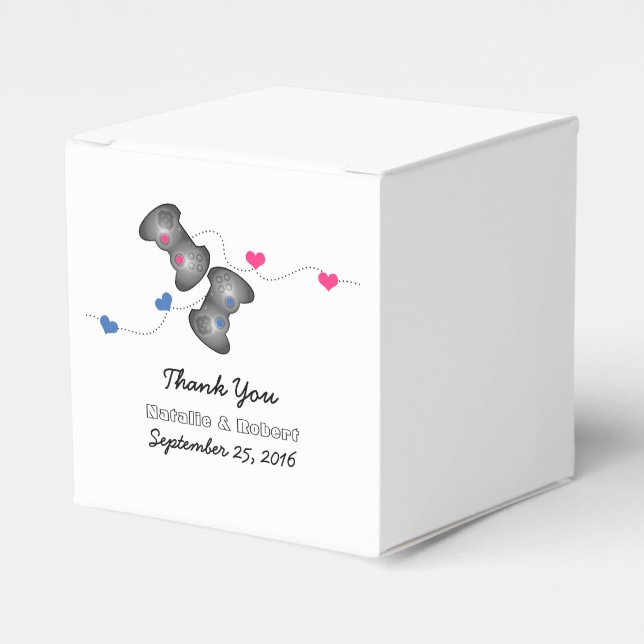 Geeky Gamers Wedding Favor Boxes Pink Blue (Front Side)