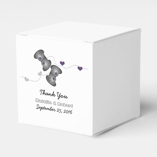 Geeky Gamers Wedding Favor Boxes Silver Purple (Front Side)