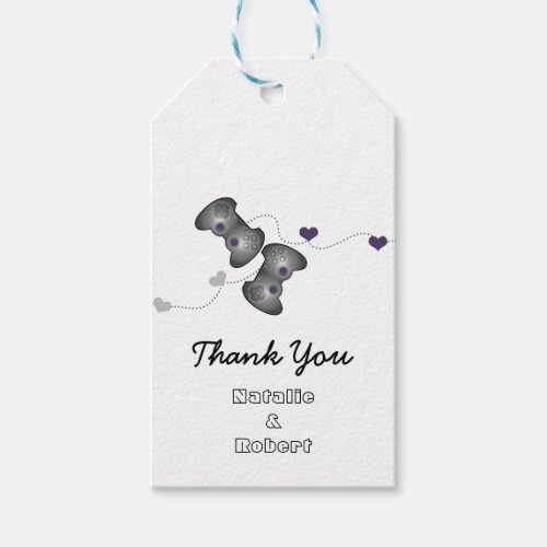 Geeky Gamers Wedding Gift Tags Silver Purple