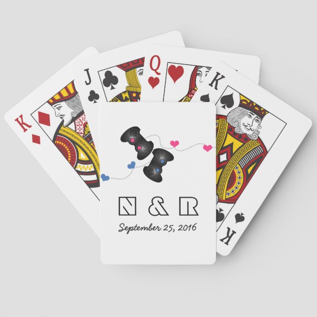 Geeky Gamers Wedding Playing Cards Dark Pink Blue (Back)
