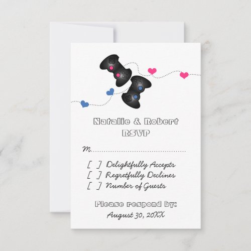 Geeky Gamers Wedding Response Card Dark BluePink