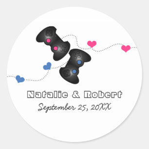 Geeky Gamers Wedding Stickers Dark (Blue/Pink)