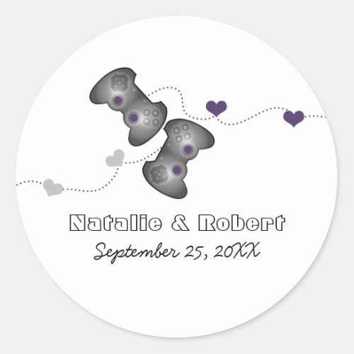 Geeky Gamers Wedding Stickers SilverPurple