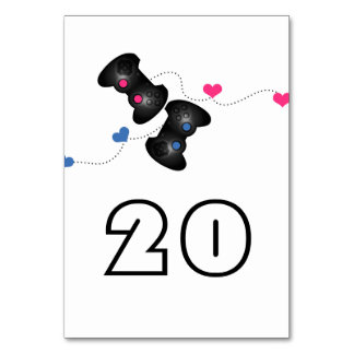 Geeky Gamers Wedding Table Card Dark Pink Blue