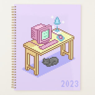 Geeky Girly Pastel Purple Computer Pixel Art  Planner