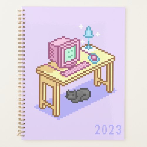 Geeky Girly Pastel Purple Computer Pixel Art  Planner