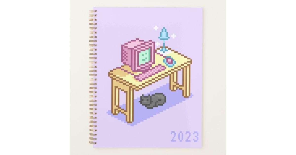 Geeky Girly Pastel Purple Computer Pixel Art Planner | Zazzle