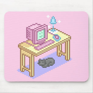 Geeky Girly Pink Pixel Art Computer Mouse Pad