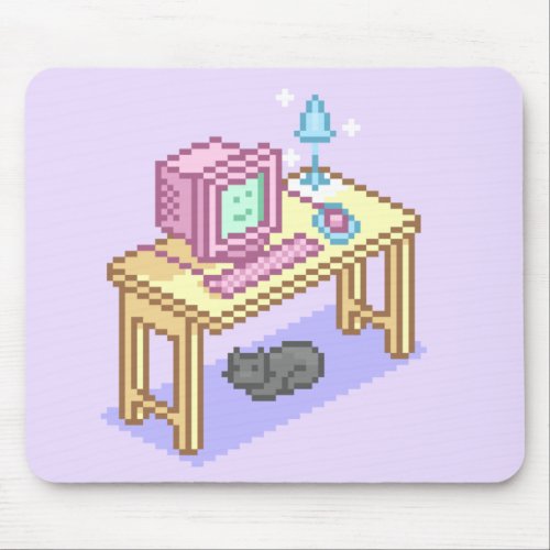 Geeky Girly Purple Pixel Art Computer Mouse Pad