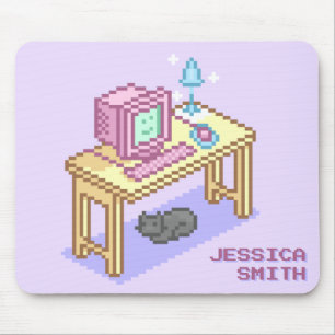 Geeky Girly Purple Pixel Art Computer Name Mouse Pad