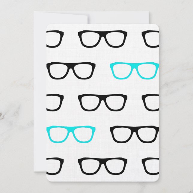geeky glasses blue geek wedding invitations (Front)