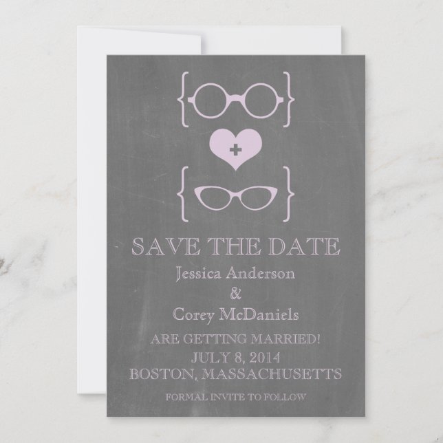 Geeky Glasses Chalkboard Save the Date Invite (Front)