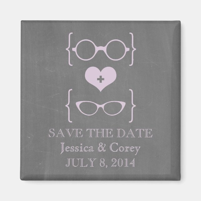 Geeky Glasses Chalkboard Save the Date Magnet (Front)