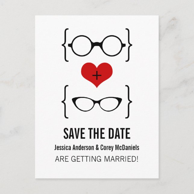 Geeky Glasses Save the Date Postcard (Front)