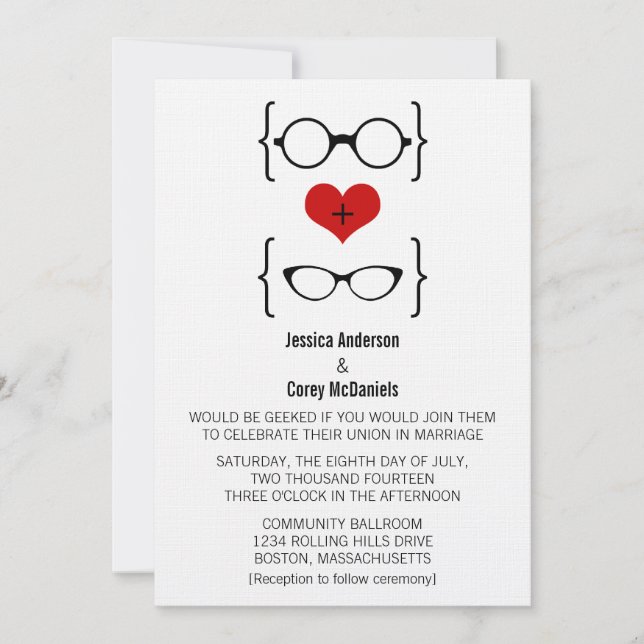Geeky Glasses Wedding Invitation (Front)