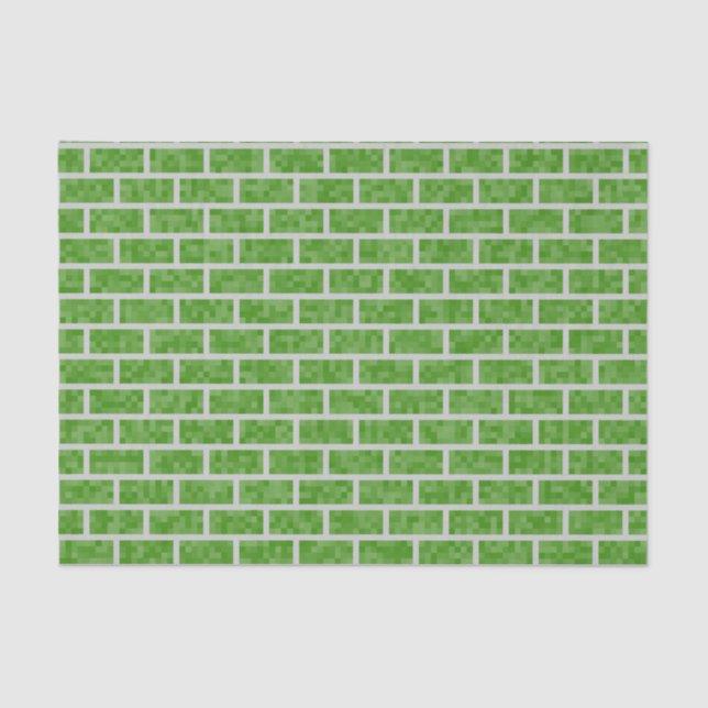 Geeky Green 8-Bit Graphics Style Bricks Pattern Tissue Paper (Front)