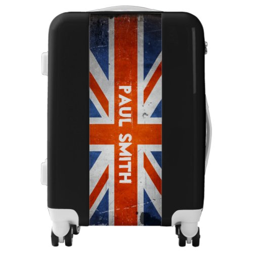Geeky Grunge UK Flag Custom Name Text Luggage